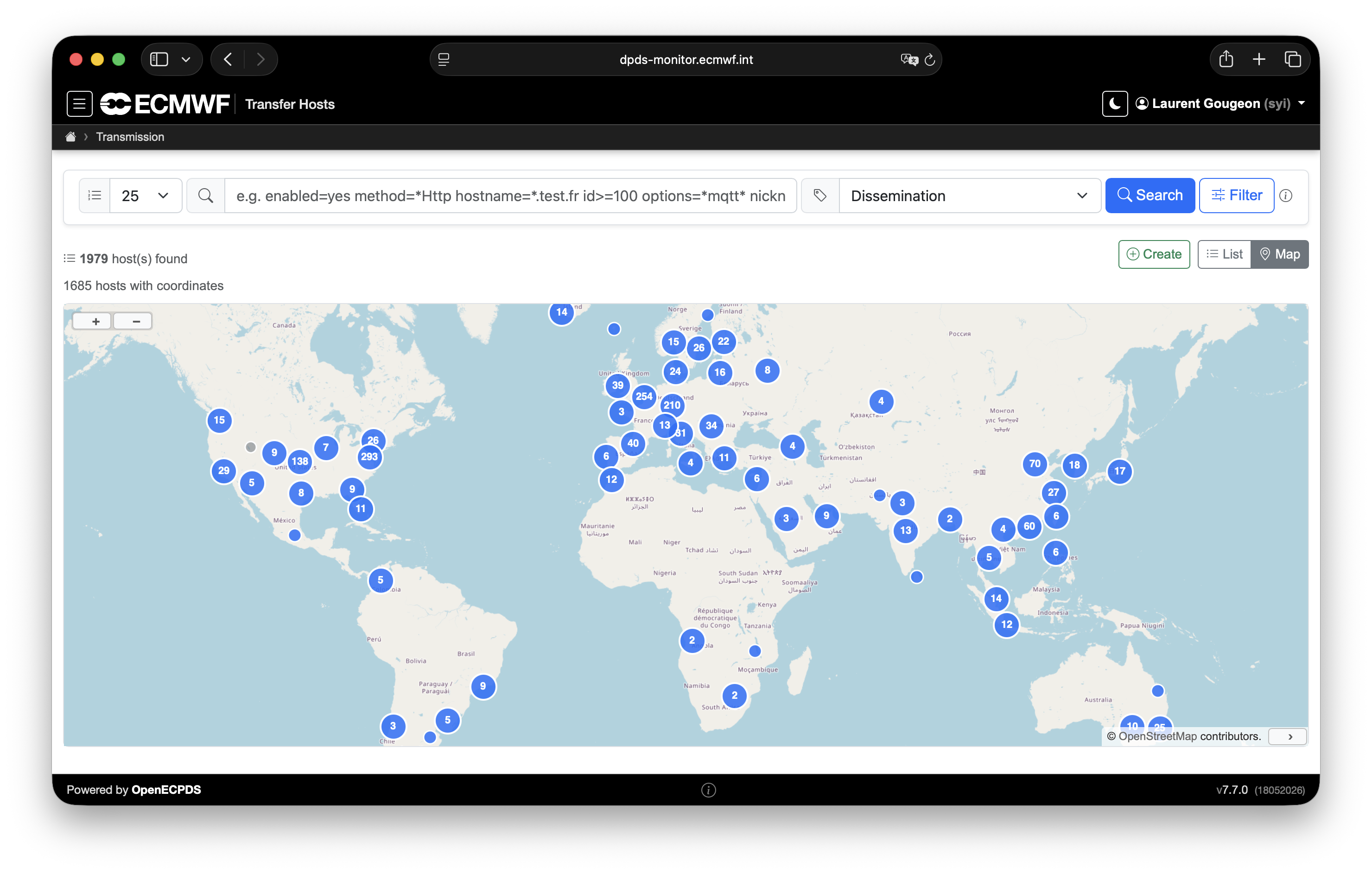 Global Reach of OpenECPDS Data Dissemination